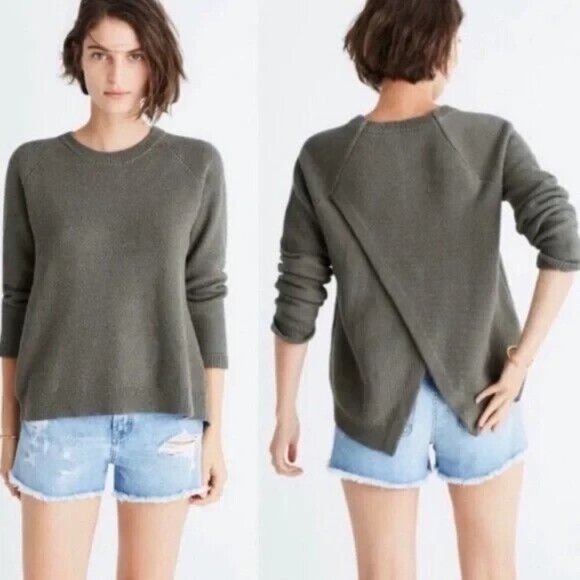 Madewell Province Cross Back Knit Sweater Green Long Sleeve Size XS Cotton Blend - Picture 1 of 10